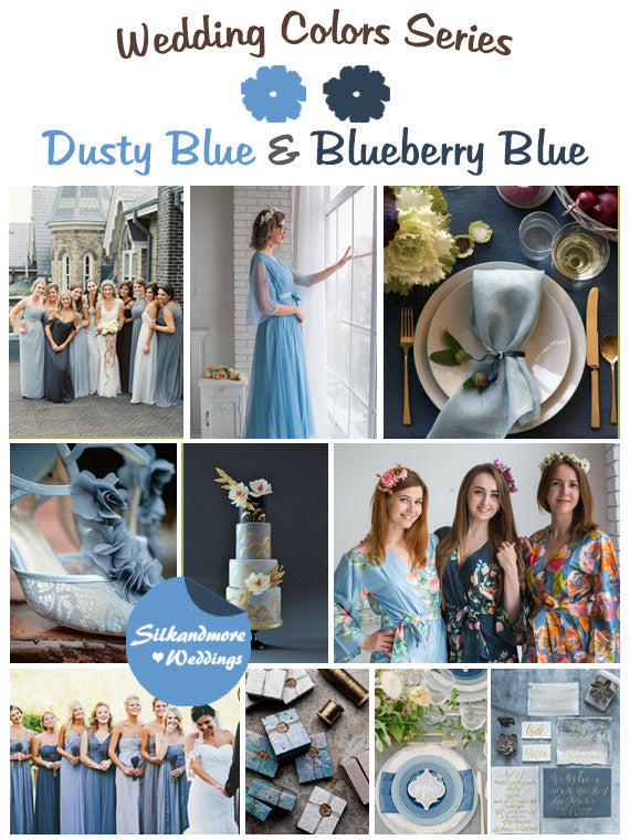 Dusty Blue and Blueberry Blue Wedding Color Palette robesbysilkandmore Dusty Blue and Blueberry Blue Wedding Color Palette robesbysilkandmore