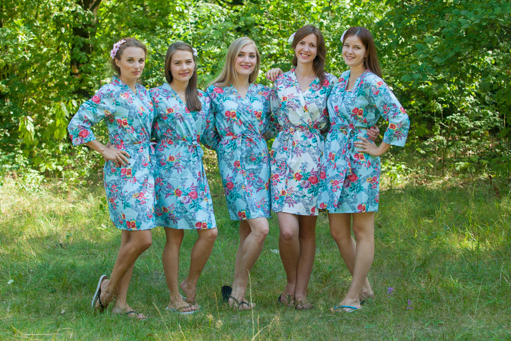 Light Blue Cute Bows pattered Robes for bridesmaids | Getting Ready Bridal Robes