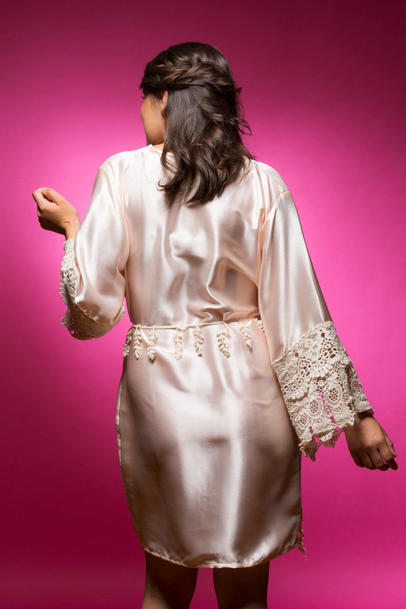 Light Peach Silk Lace Bridesmaids Robe