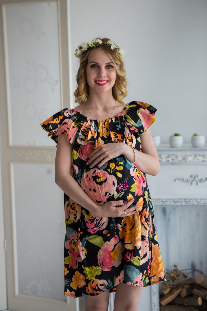 Mommies in Black Floral Shift Dresses