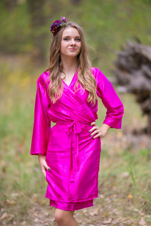 Plain Silk Robes for bridesmaids - Solid Magenta Color | Getting Ready Bridal Robes