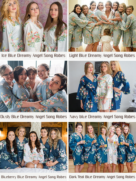 Mismatched Bridesmaids Robes Set - Gray and  Plum Dreamy Angel Song Robes