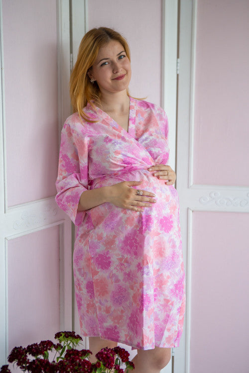 Mommies in Pink Abstract Patterned Robes 