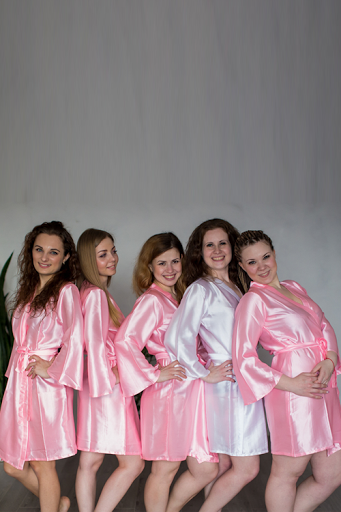 Plain Silk Robes for bridesmaids in Solid Pink Color