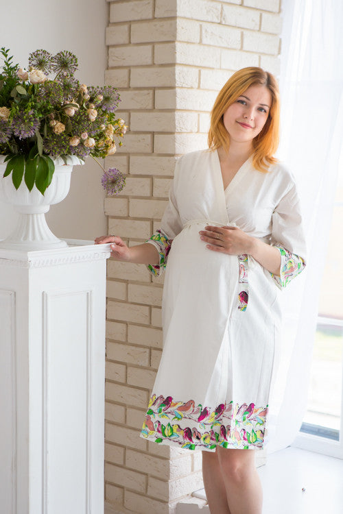 Mommies in White Abstract Patterned Robes