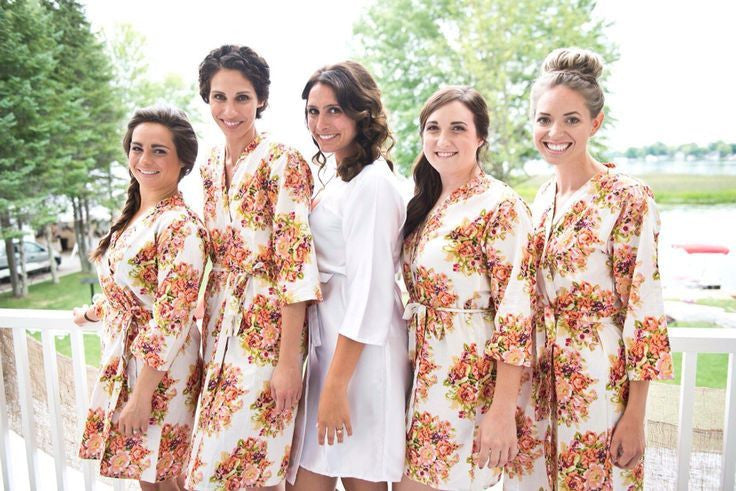 White Floral Posy Bridesmaids Robes