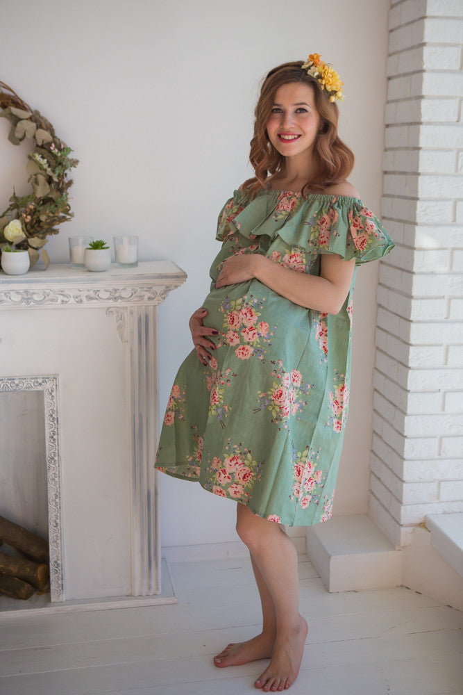 Mommies in Sage Floral Shift Dresses