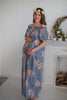 Mommies in Gray Floral Maxi Dresses 