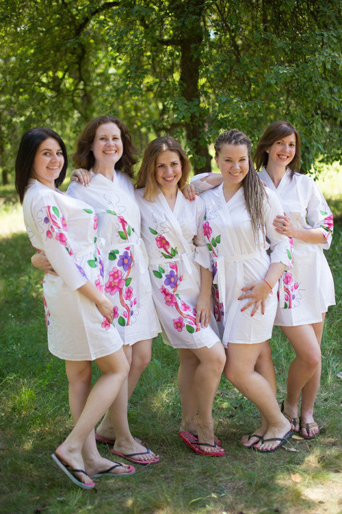 White Swirly Floral Vine Robes for bridesmaids