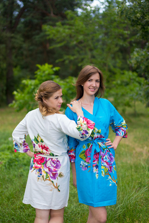 Blue One long flower pattered Robes for bridesmaids | Getting Ready Bridal Robes