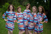 White Blue Red Diamond Aztec Robes for bridesmaids | Getting Ready Bridal Robes