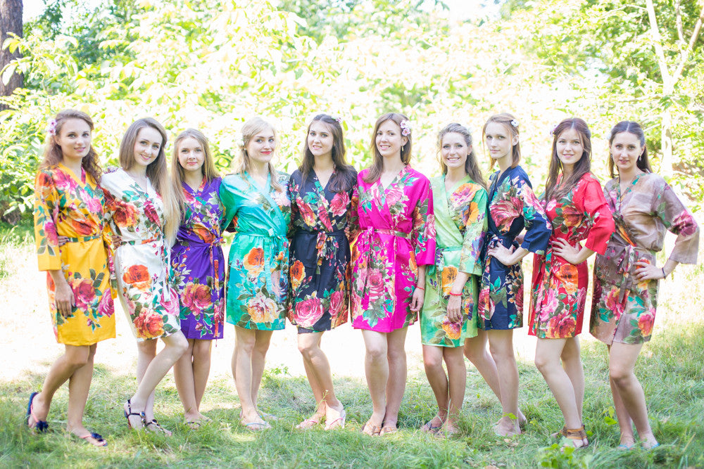 Mismatched Large Floral Blossom Robes in bright tones