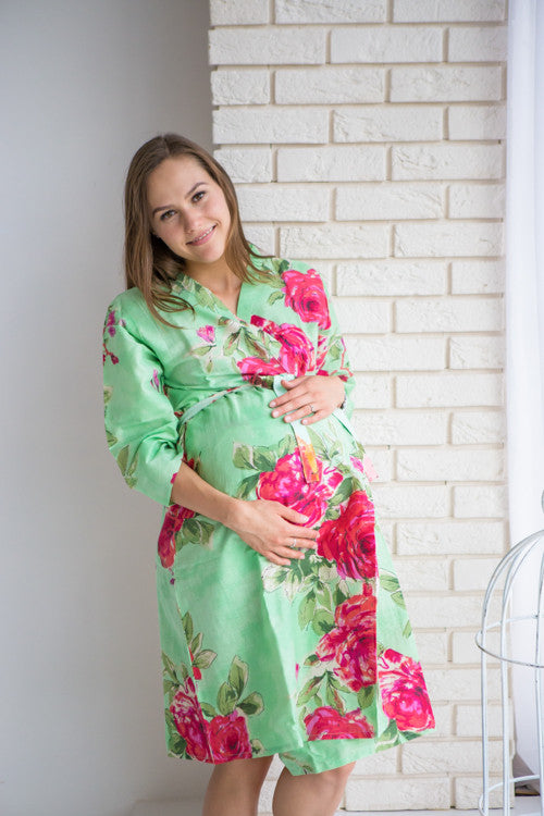 Mommies in Pastel Mint Floral Robes 