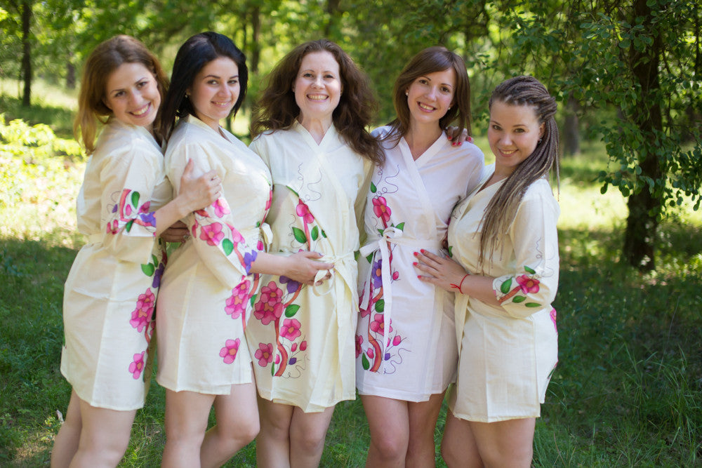 Light Yellow Swirly Floral Vine Robes for bridesmaids