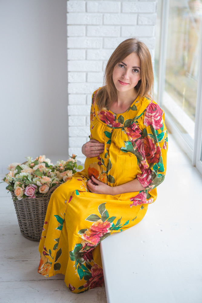 Mommies in Yellow Floral Night Gowns