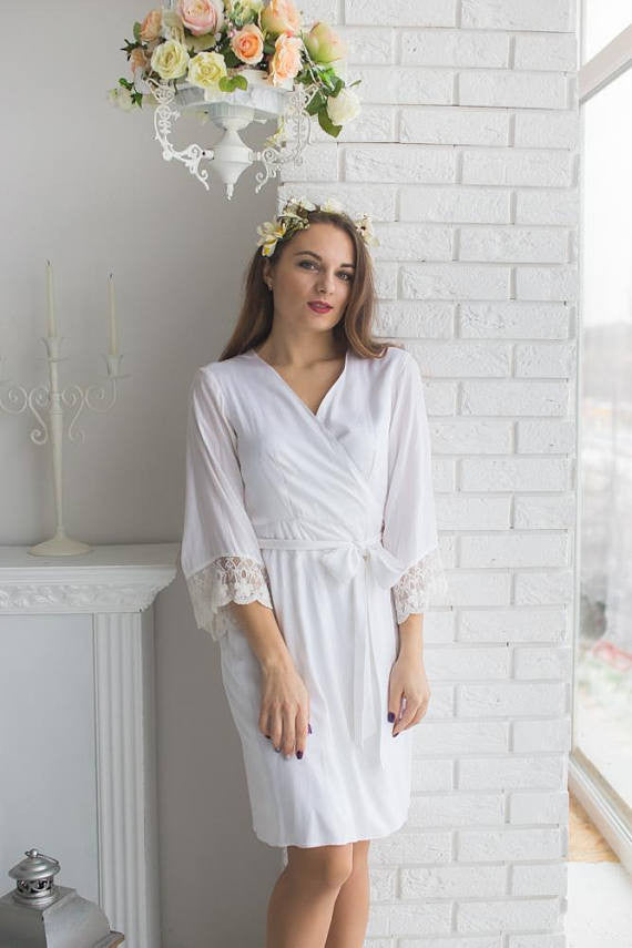 Lace Trimmed Bridal Robe from my Paris Inspirations Collection - Tiny Flowers Scalloped Lace Cuffs