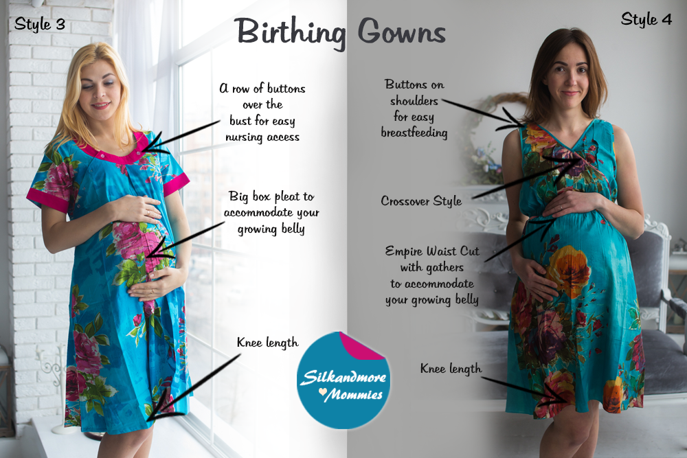 Blue Floral Birthing Gowns