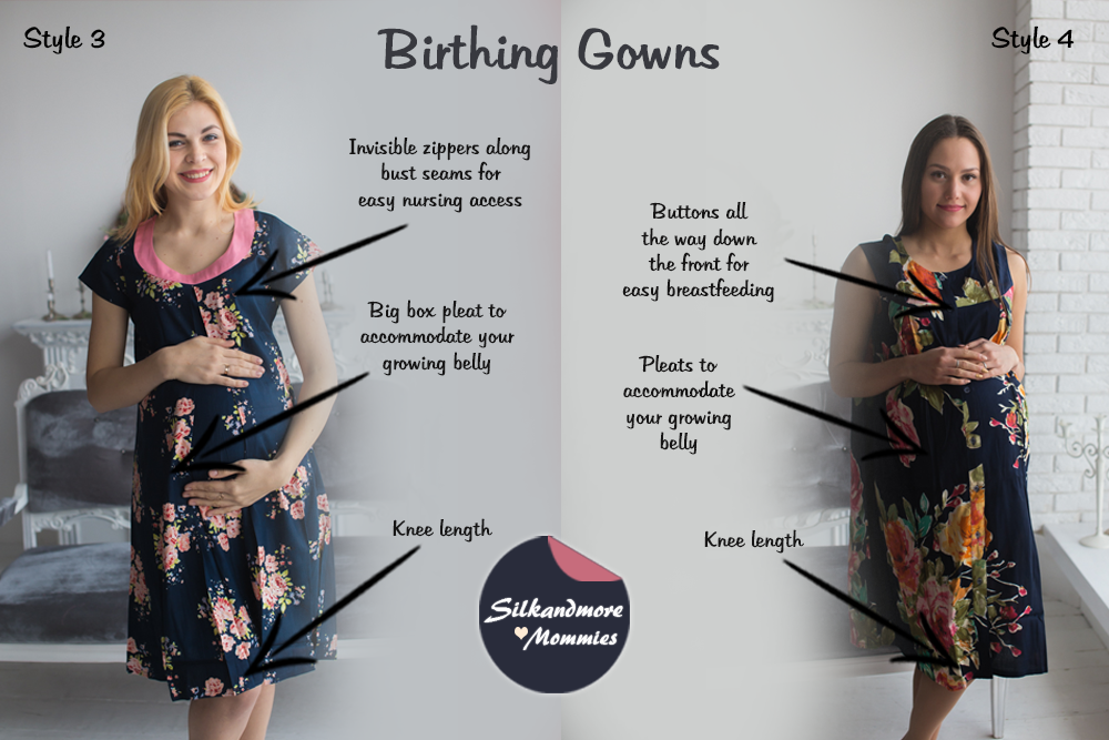 Navy Blue Floral Birthing Gowns