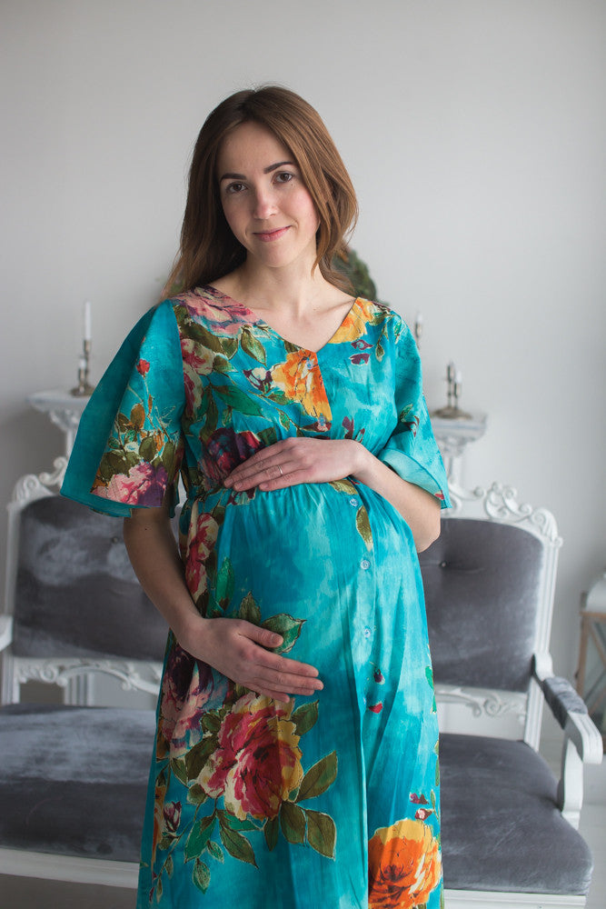 Mommies in Blue Maternity Caftans