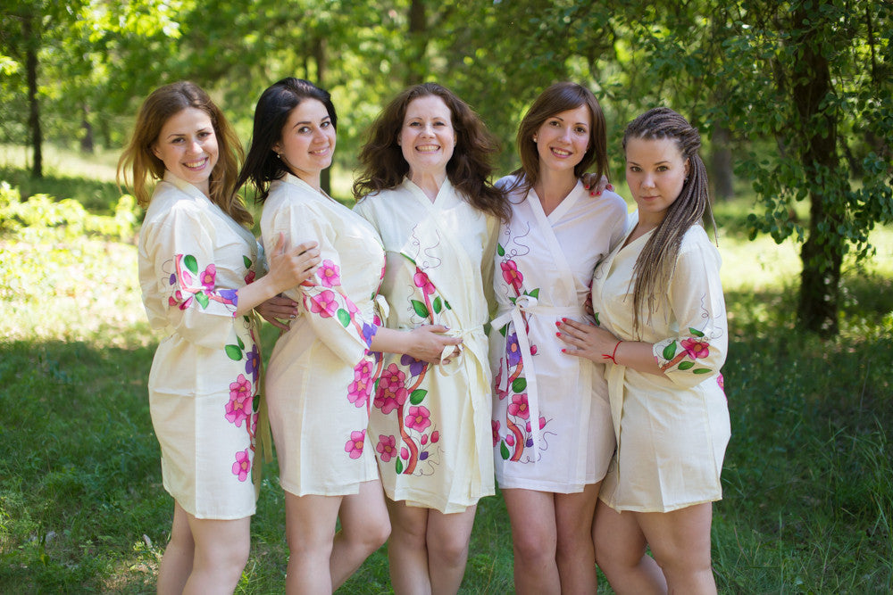 Light Yellow Swirly Floral Vine Robes for bridesmaids