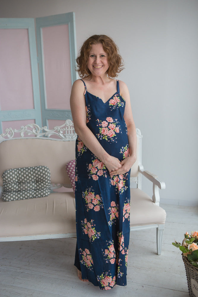 Mommies in Navy Blue Floral Night Gowns