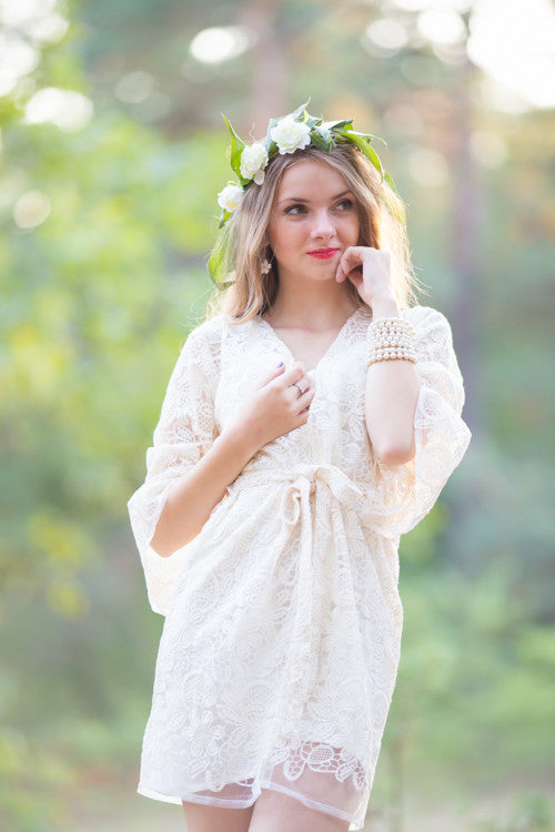 Oh Audrey Ivory Floral Lace Bridal Robe