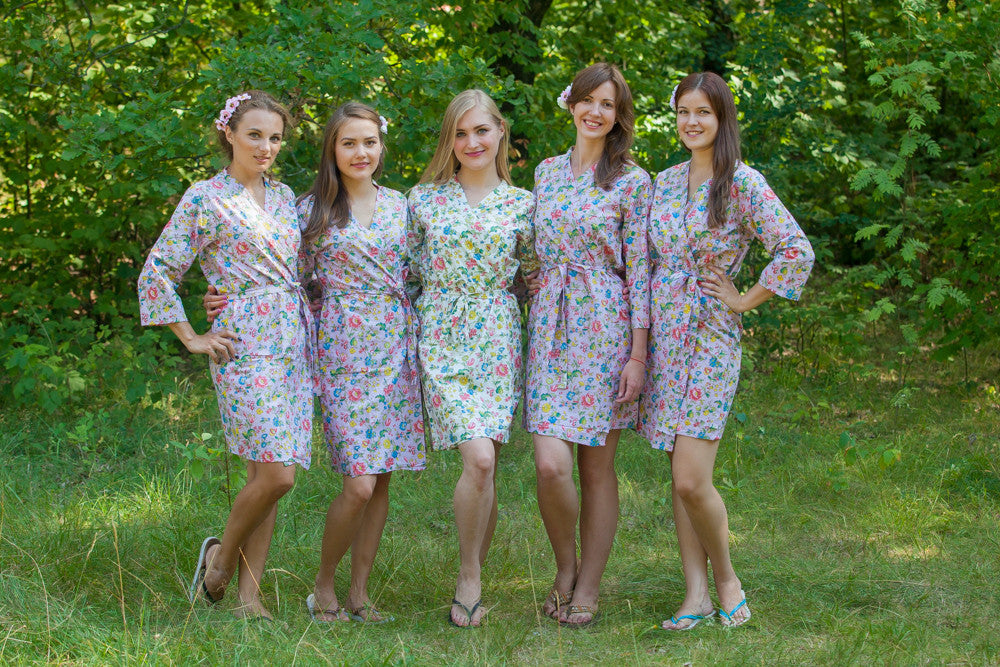 Lilac Happy Flowers pattered Robes for bridesmaids | Getting Ready Bridal Robes