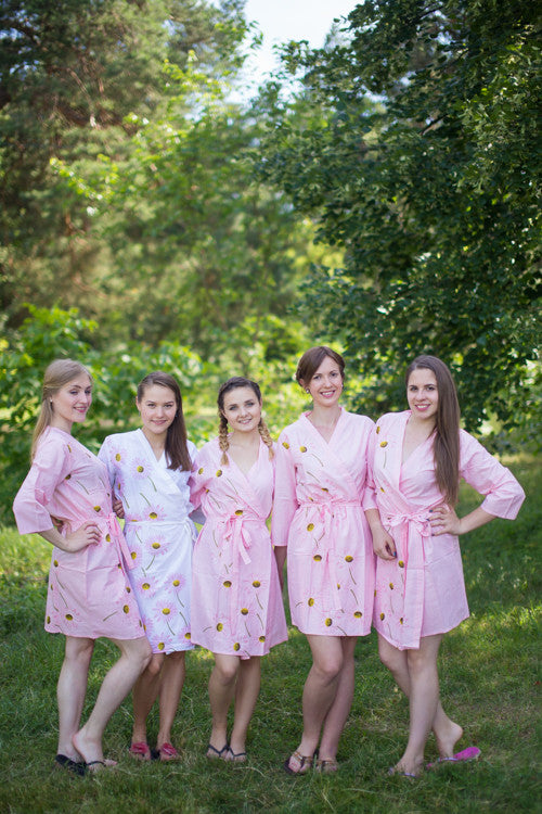 Pink Falling Daisies pattered Robes for bridesmaids | Getting Ready Bridal Robes