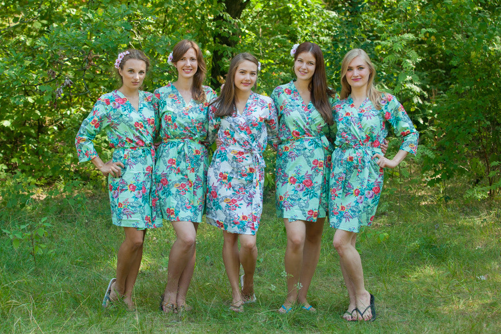 Mint Cute Bows pattered Robes for bridesmaids | Getting Ready Bridal Robes