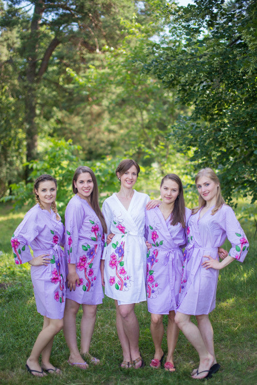 Lilac Swirly Floral Vine Robes for bridesmaids