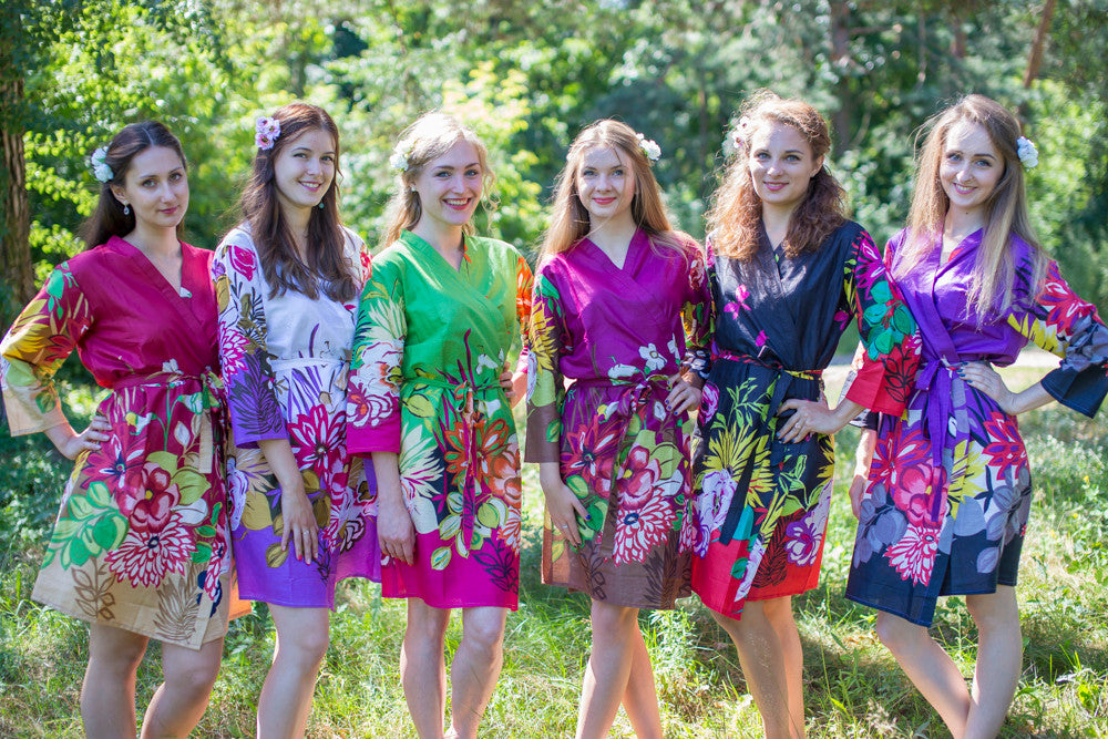 Mismatched Jungle of Flowers Robes in bright tones