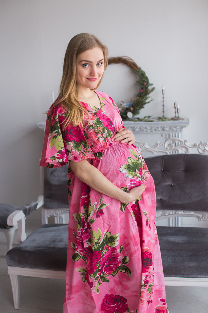 Mommies in Coral Maternity Caftans