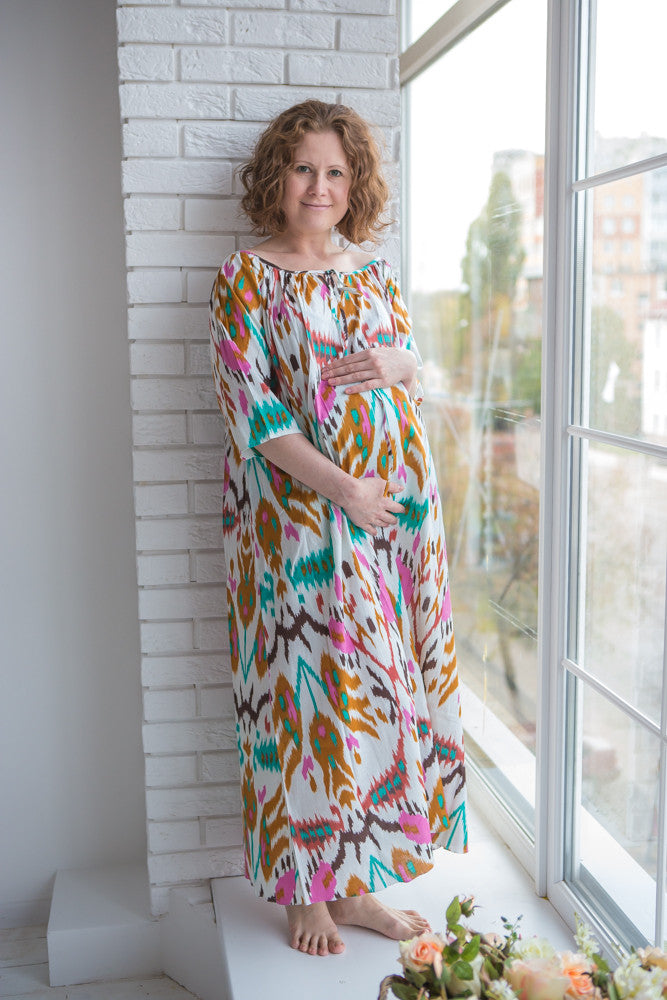 Mommies in Ikat Aztec Night Gowns