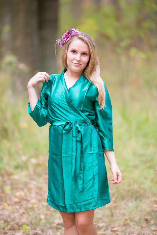 Plain Silk Robes for bridesmaids - Solid Teal Color | Getting Ready Bridal Robes