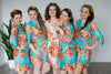 Turquoise Rosy Red Posy Robes for bridesmaids