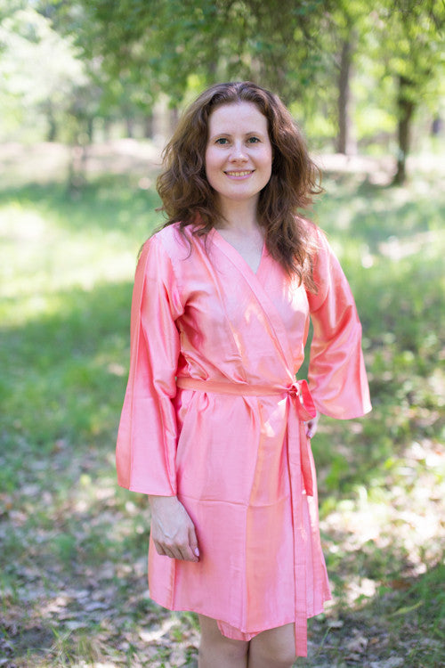 Plain Silk Robes for bridesmaids - Solid Salmon Rose Color | Getting Ready Bridal Robes