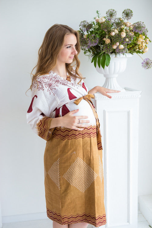 Mommies in Mocha Brown Abstract Patterned Robes