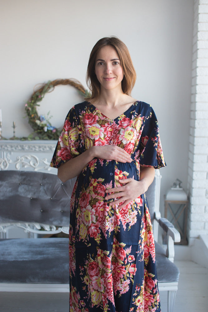 Mommies in Navy Blue Maternity Caftans