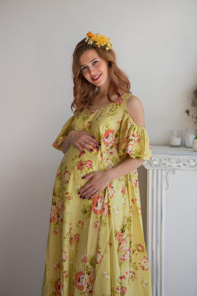 Mommies in Light Yellow Maxi Dresses