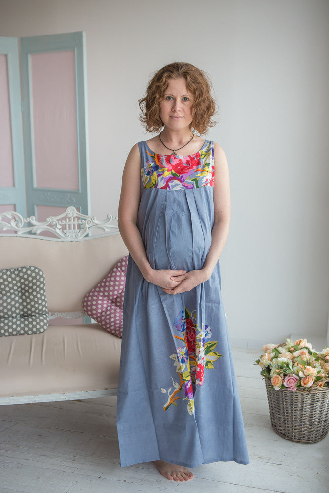 Mommies in Gray Floral Night Gowns