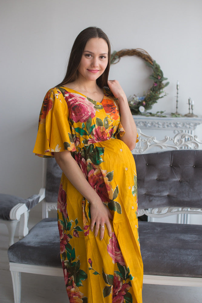 Mommies in Yellow Maternity Caftans