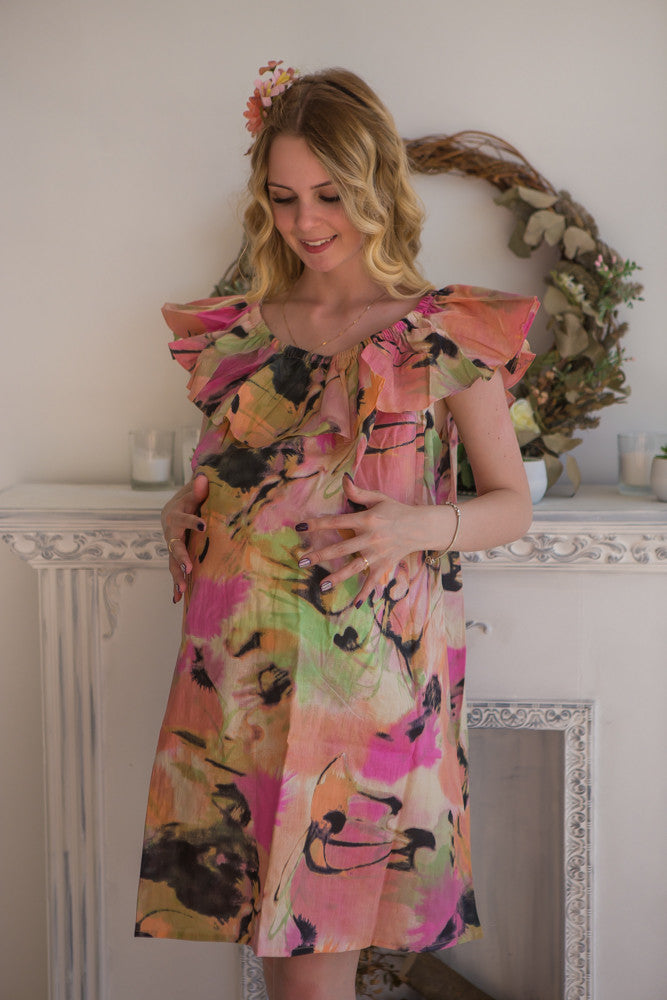 Mommies in Flamingo Watercolor Shift Dresses