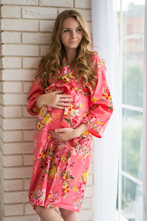Mommies in Coral Floral Robes