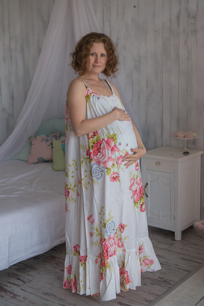 Mommies in White Floral Night Gowns