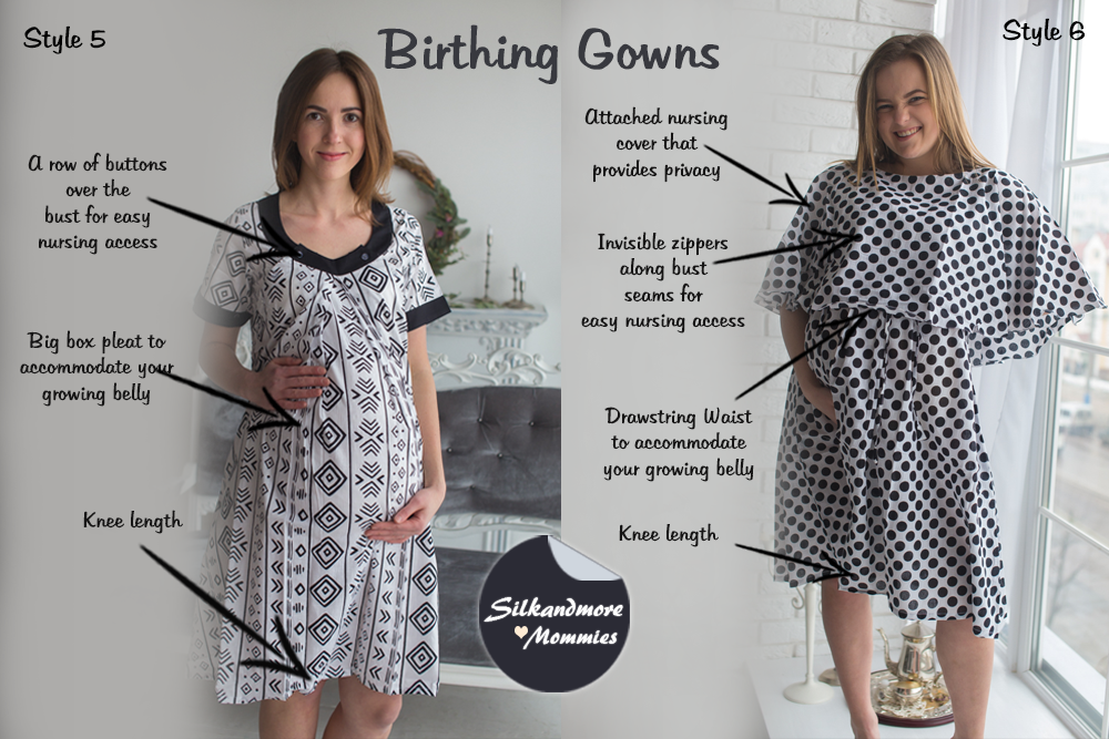 White Black Floral Birthing Gowns