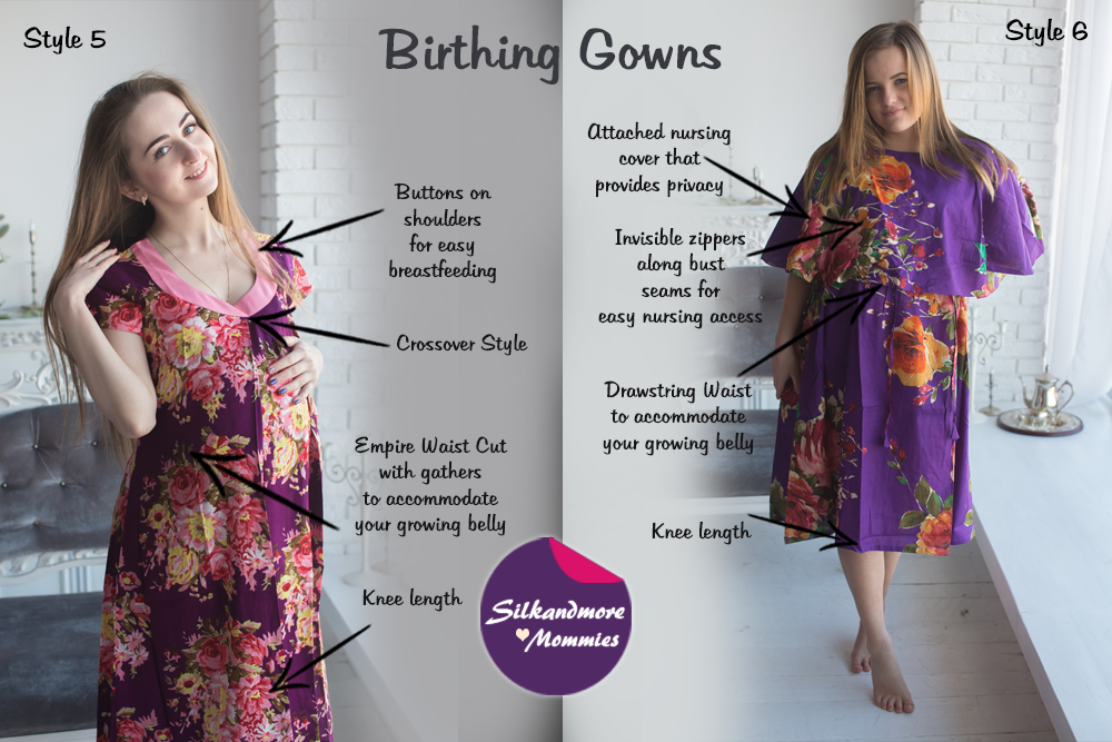 Purple Floral Birthing Gowns 