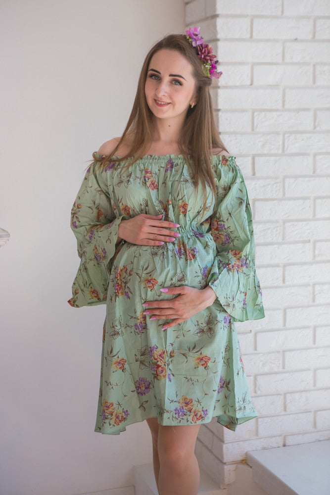 Mommies in Sage Floral Shift Dresses