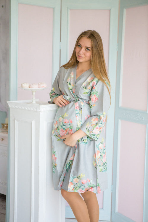 Mommies in Light Gray Floral Robes