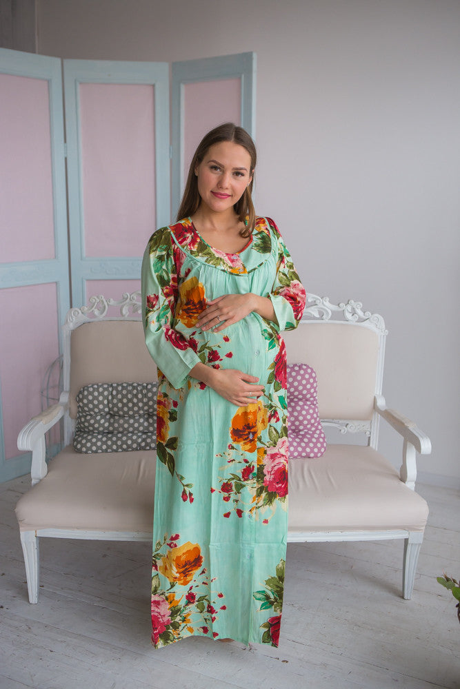 Mommies in Pastel Mint Floral Night Gowns