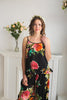Frilly Style Long Pj Sets in Black Large Floral Blossom Pattern 